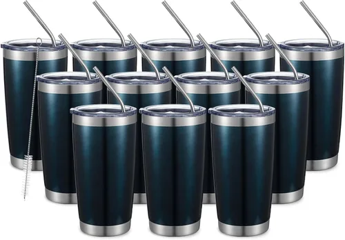 Miniatura 58 de COMOOO Taza de viaje de acero inoxidable de doble pared aislada al vacío de 20 onzas con tapa y pajita, taza de café aislada con recubrimiento