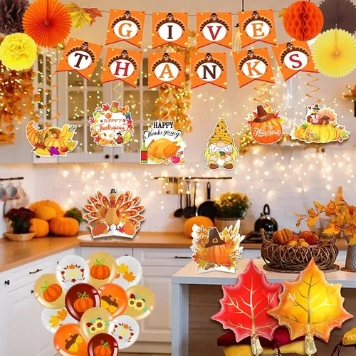 Miniatura 6 de Suministros de decoración de fiesta de Acción de Gracias, decoraciones de otoño de Acción de Gracias, incluyendo pancarta de Acción de Gracias