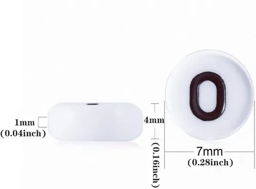 Miniatura 2 de 100 cuentas de números de acrílico blanco de 0.27 x 0.157 pulgadas (0.276 x 0.157 in) de plástico blanco redondo número 0 cuentas
