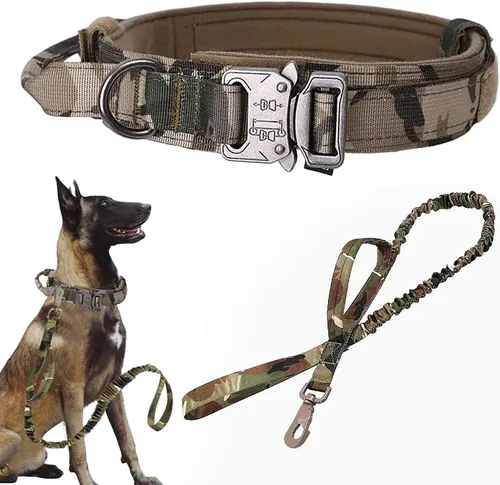 Miniatura 30 de Collar táctico para perro, ajustable, militar, de nailon, con asa de control y hebilla de metal resistente para perros medianos y grandes (negro, S)