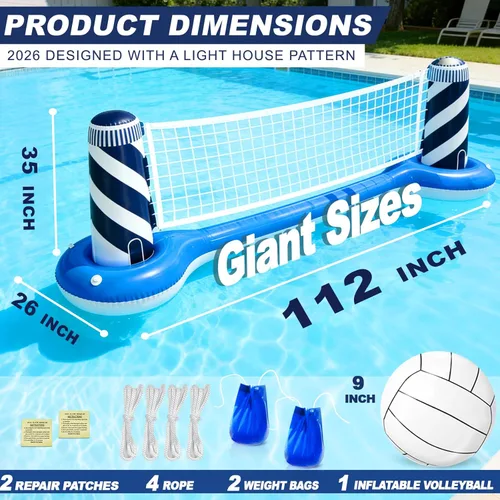 Miniatura 2 de Juego de flotador inflable de red de voleibol con pelota de playa de 19 pulgadas, diseño de faro, juguetes flotantes para deportes acuáticos