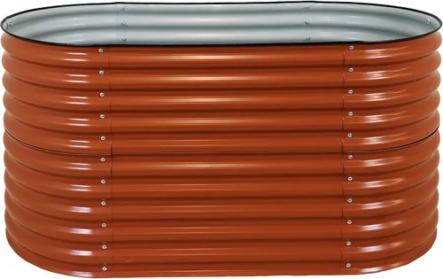 Miniatura 8 de Sunnydaze Cama de jardín elevada ovalada de 62.5 pulgadas para exteriores, cama de jardín modular elevada con borde de goma, color marrón