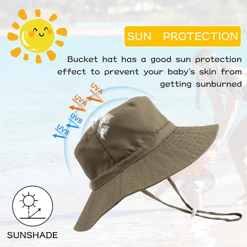 Miniatura 2 de Peecabe Sombrero de verano para bebé para niños y niñas, UPF 50+, ala ancha, sombrero de pescador, ajustable, gorra de playa para bebés de 0 a 8 años