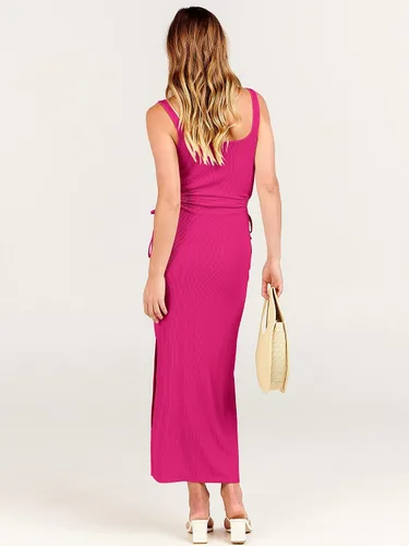 Miniatura 5 de ANRABESS Vestido de verano sin mangas con cuello redondo para mujer, ajustado, ajustado, con abertura fruncida