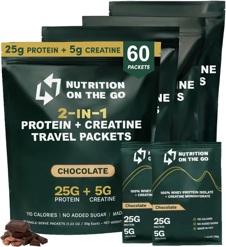 Miniatura 13 de Nutrition On The Go - Paquetes de proteína aislada de suero con creatina – 25g de proteína + 5g de creatina – Polvo de proteína de porción única