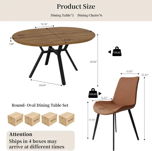 Miniatura 2 de HIPIHOM Juego de mesa de comedor redonda extensible para 6 personas, mesa de cocina extensible de 43.3 a 59.1 pulgadas con 6 sillas tapizadas, Mesa