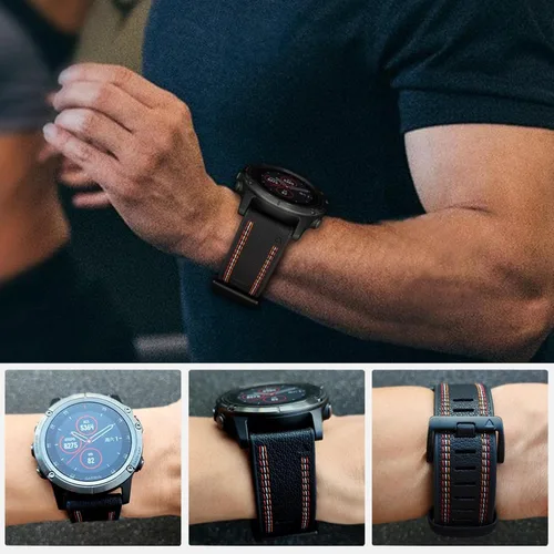 Miniatura 6 de Abanen Correas de reloj de ajuste rápido para Garmin Feinx 8/epix Pro/Tactix 8 (2.008 in), fibra de cuero con costuras de forro de silicona, correa