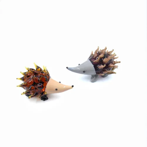 Figuras de cristal para parejas de erizo, 2 figuras en miniatura de animales de vidrio hechas a mano de 2¾ pulgadas, decoración creativa de