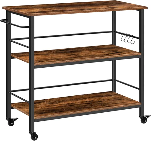 Miniatura 10 de HOOBRO Isla de cocina con almacenamiento, isla de cocina industrial sobre ruedas y recintos laterales, carrito de cocina de 3 niveles con estación