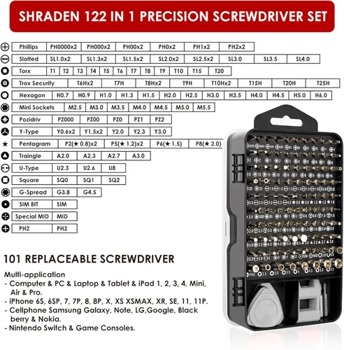 Miniatura 2 de Juego de destornilladores de precisión, SHARDEN 122 en 1; herramientas de reparación magnética con estuche para reparación de computadora; iPhone