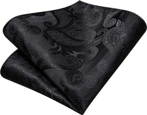 Miniatura 270 de Hi-Tie Corbatas de seda para hombre, diseño de cachemira a rayas, con bolsillo, gemelos cuadrados, conjunto formal de negocios