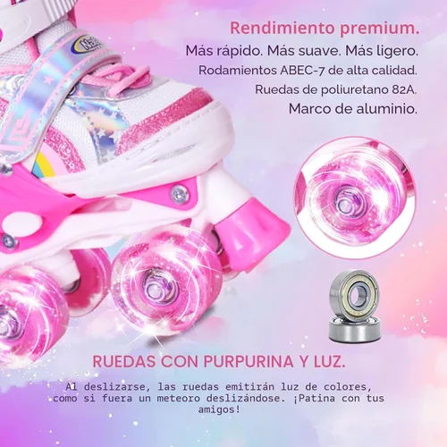 Miniatura 3 de Nattork - Patines de ruedas para niñas, patines cuádruples ajustables en 4 tallas con todas las ruedas iluminadas - El mejor regalo de cumpleaños