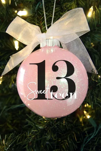 Miniatura 2 de Adorno Navideño de Cumpleaños Número 13, Dulce Regalo para Adolescentes, Chicas que Cumplen Trece Años, Bola Brillante con Espumillón