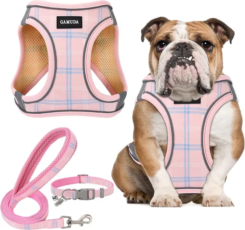 Miniatura 19 de GAMUDA Juego de Arnés, Collar y Correa para Perro Pequeño, Paso a Paso Sin Estrangulamiento Sin Tirones de Malla Suave Chaleco Ajustable para Perro