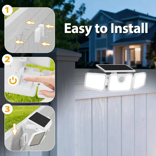 Miniatura 5 de INCX 156 luces LED solares de movimiento para exteriores, paquete de 2, 3 cabezales de luces solares de seguridad con sensor de movimiento IP65