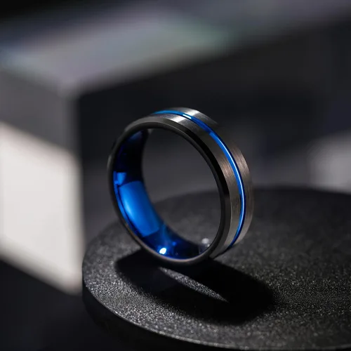Miniatura 2 de Greenpod - Anillo de boda, de tungsteno, para hombre, 1564, 2064 y 2564 pulgadas, frase I love you grabada, ranura central fina de color azulrosa