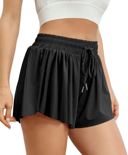 AUTOMET - Pantalones cortos de correr 2 en 1 para mujer, estilo casual, de verano, de cintura alta, atlético, para entrenamiento, motociclista,