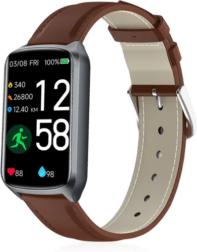 Miniatura 8 de 16mm Leather Watch Bands Compatible with FITVII Slim/Amzhero D26 Fitness Tracker,Soft Genuine Leather Replacement Wristband for KALINCO Slim/MorePro