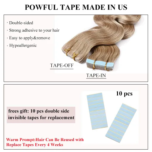 Miniatura 5 de Extensiones adhesivas de cabello humano 100% Remy, cinta adhesiva de doble cara de 12 a 24 pulgadas, trama de piel sin costuras, largas y lacias, 40