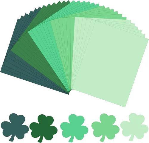 JULBEAR 30 hojas de cartulina de colores del día de San Patricio 5 colores 180 g/m² 8.5x11 pulgadas, cartulina verde surtida para tarjetas DIY,