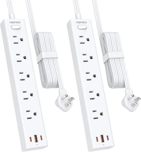 Miniatura 13 de HOPOW Regleta de alimentación con enchufe plano, cable de extensión plano ultra delgado de 6 pies, protector contra sobretensiones con 5 salidas y 3