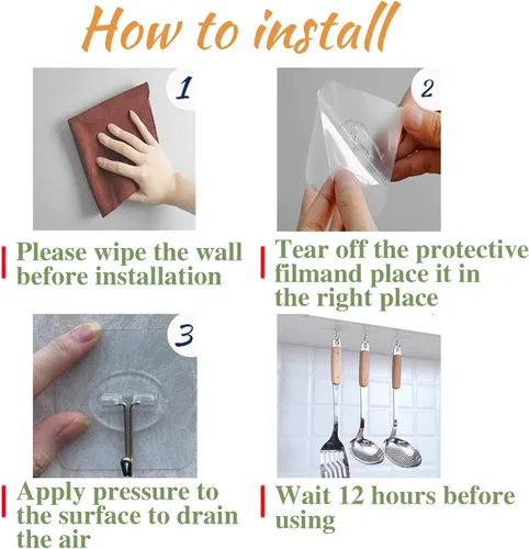 Miniatura 7 de Paquete de 150 ganchos adhesivos de pared de 24 libras (máx.), ganchos autoadhesivos resistentes, transparentes, reutilizables, ganchos de pared