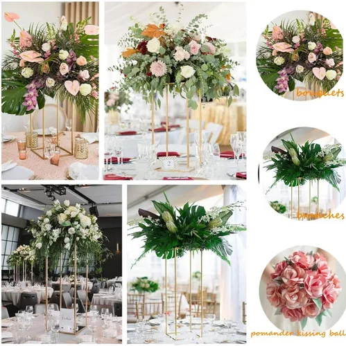 Miniatura 3 de LOYALHEARTDY Soporte de flores de boda dorado, soporte de columna de metal geométrico para boda, estante de exhibición de flores, centro de mesa