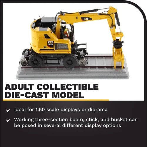 Miniatura 3 de Diecast Masters Excavadora con ruedas para ferrocarril Caterpillar M323F a escala 1:50 - Versión amarilla de seguridad Camiones para gatos
