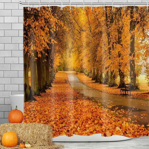 Miniatura 17 de LB Cortina de ducha de hojas de otoño, cortina de baño de hojas de eucalipto y mariposas, cortina de baño de plantas de otoño con gancho, 72 x 72