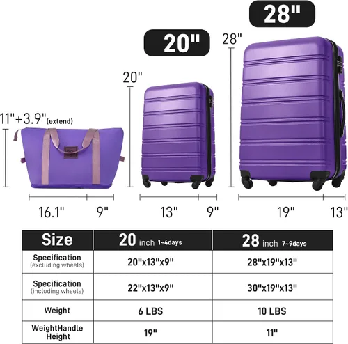 Miniatura 140 de Merax Juegos de equipaje de mano en maleta aprobada por aerolíneas, estuche rígido con ruedas giratorias expandibles, Negro