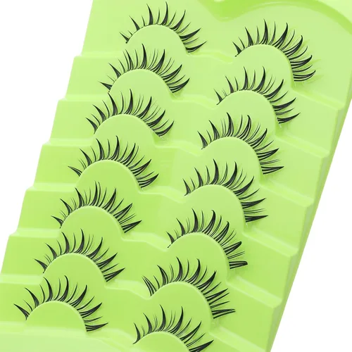 Miniatura 8 de 7 pares de pestañas postizas manga de aspecto natural, pestañas postizas esponjosas y puntiagudas de anime, estilo coreano, japonés y asiático