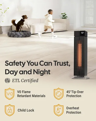 Miniatura 2 de Calentador de espacio para habitación grande, calentadores eléctricos de 25 pulgadas para uso en interiores con oscilación de 120°, 3 niveles