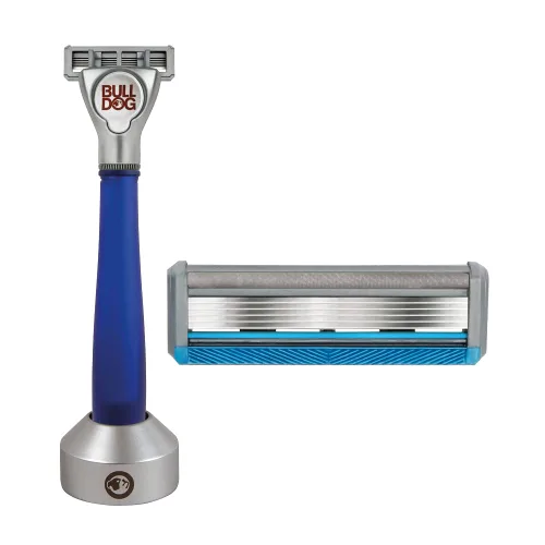 Miniatura 2 de Bulldog Maquinilla de afeitar con mango de vidrio reciclado sensible para el cuidado de la piel y aseo para hombre con soporte para ma