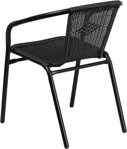 Miniatura 8 de Flash Furniture Lila Mesa Cuadrada de Vidrio y Metal de 28'' con Bordes de Ratán Negro y 2 Sillas Apilables de Ratán Negro