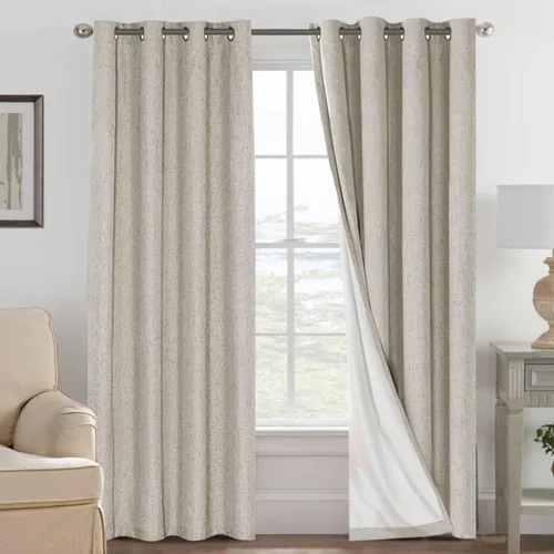 Miniatura 231 de H.VERSAILTEX Cortinas opacas de lino de 63 pulgadas de largo, 100% absolutamente opacas, con aislamiento térmico, con textura de lino, con ojales