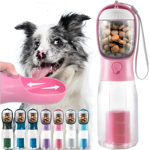 Miniatura 11 de Botella de agua portátil para perros pequeños, dispensador de cuencos de viaje 3 en 1 para mascotas con contenedor de alimentos y soporte para bolsa