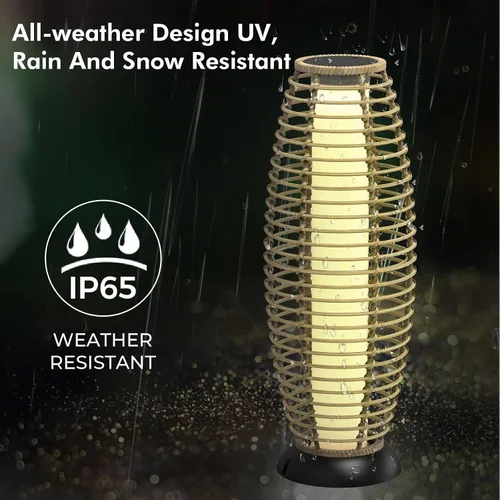 Miniatura 5 de Solar Yard Lámpara de pie para exteriores, luces de patio, farol con energía solar, resistente a la intemperie, luces de mimbre para terraza