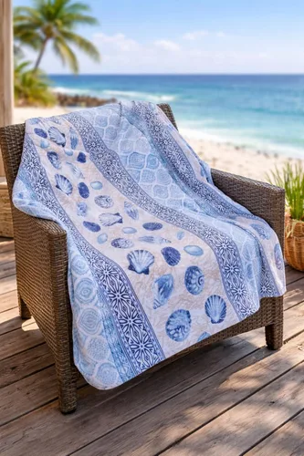Manta Decorativa para Decoración del Hogar Vida Oceánica Costera: Suave Felpa de Terciopelo Polar Tonos Calmantes de Azules, Verdes, Beige sobre