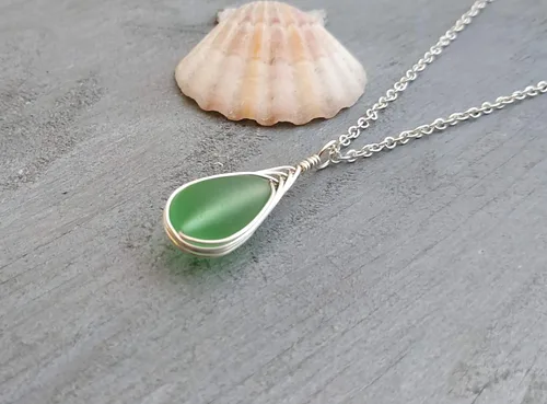 Miniatura 63 de Yinahawaii Collar de cristal de mar hecho a mano, joyería hawaiana para mujer, collar de lágrima trenzada, joyería única de cristal de mar