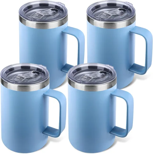 Miniatura 8 de Taza de café aislada de 22 onzas con asa y tapa a prueba de fugas, vaso de viaje de acero inoxidable de doble pared para viajes, oficina, hogar