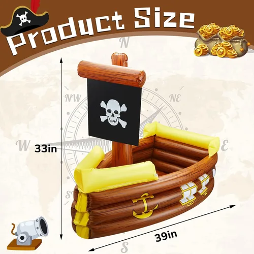 Miniatura 2 de Cunhill Enfriador hinchable de barco pirata de Halloween, enfriador hinchable para decoración de fiesta de cumpleaños Gasparilla, suministros