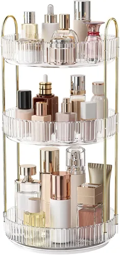 Miniatura 14 de Organizador de maquillaje giratorio de 360°, almacenamiento de maquillaje de gran capacidad, organizador de perfumes de 3 niveles, organizador