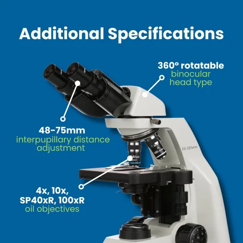 Miniatura 3 de Accu-Scope Microscopio compuesto EXC-120 - cabeza binocular, aumento 40-1000X, objetivos del acromato, etapa mecánica