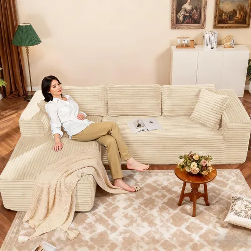 Miniatura 4 de COMHOMA - Sofá seccional modular de 105" con asiento profundo, sofá en forma de L tapizado en nube, brazos anchos, tela de corduroy, chaise lounge