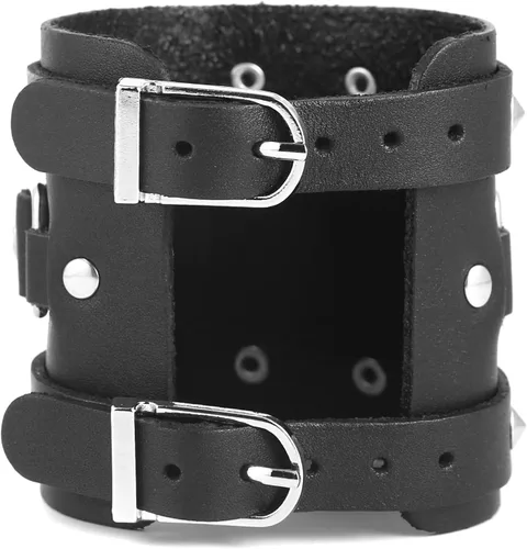 Miniatura 4 de STWTR Pulsera ancha de cuero con cinturón ancho para hombre, estilo punk, rock, moto
