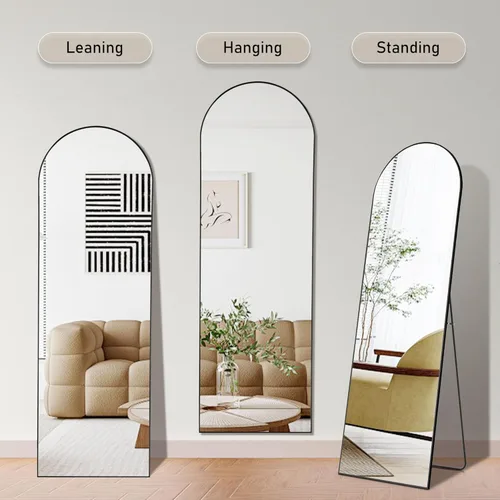 Miniatura 2 de OLIXIS Espejo arqueado de longitud completa para dormitorio, espejo de cuerpo completo de 56 x 15 pulgadas con soporte, para colgar o inclinarse