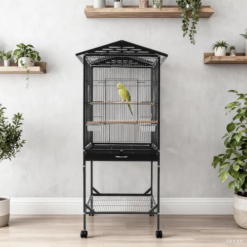 Miniatura 3 de Jaula grande para pájaros, jaulas movibles para pájaros con ruedas, 4 ventanas de alimentación, bandeja deslizante, aviario panorámico para pájaros