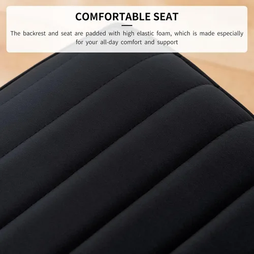 Miniatura 5 de Furnimart Silla de Escritorio Giratoria Negra sin Brazos con Ruedas, Pequeña Silla de Oficina en Casa Tapizada en Terciopelo, Silla Ajustable