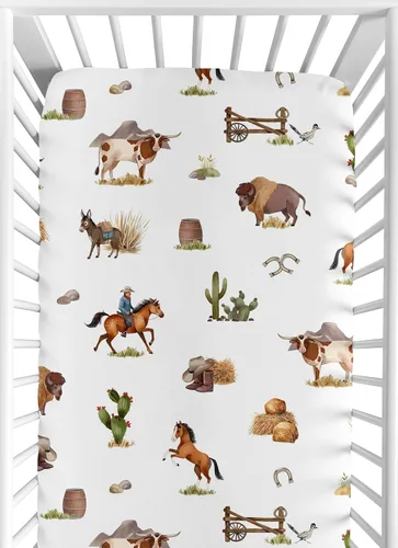 Miniatura 21 de Sweet Jojo Designs Sábana bajera ajustable de animales de granja para cuna portátil para cuna o paquete y juego - Acuarela de granja caballo, vaca