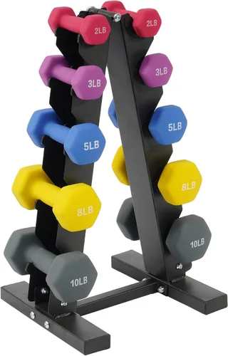 Fitvids Neoprene Coated Dumbbell Set with Rack, Free Hand Weight Set For Home Gym Workout, Anti-Slip, Anti-roll, 20LBS, 32LBS, 50LBS and 56LBS Sets,